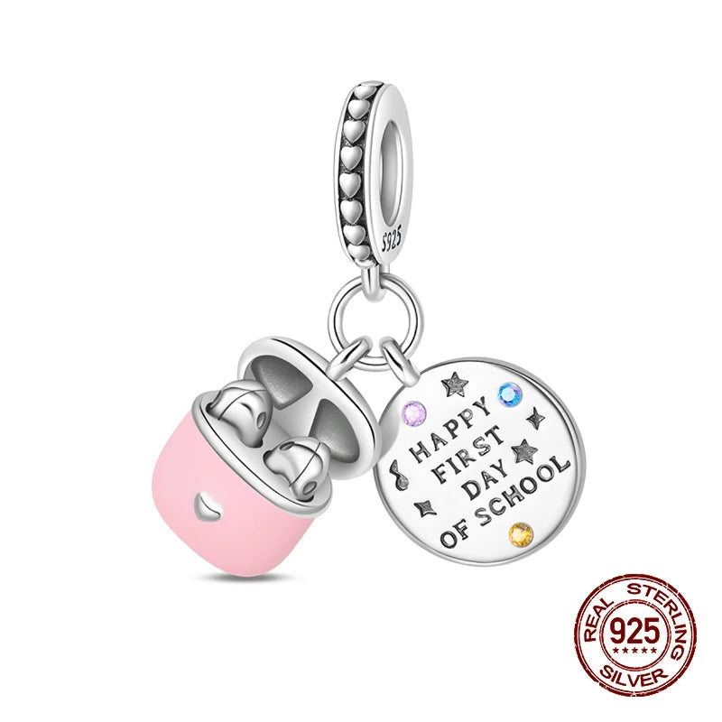 Original 925 Sterling Silver Charms Beads Graduation Season College Entrance Bachelor's Cap Pendant for Bracelet Charm Jewelry