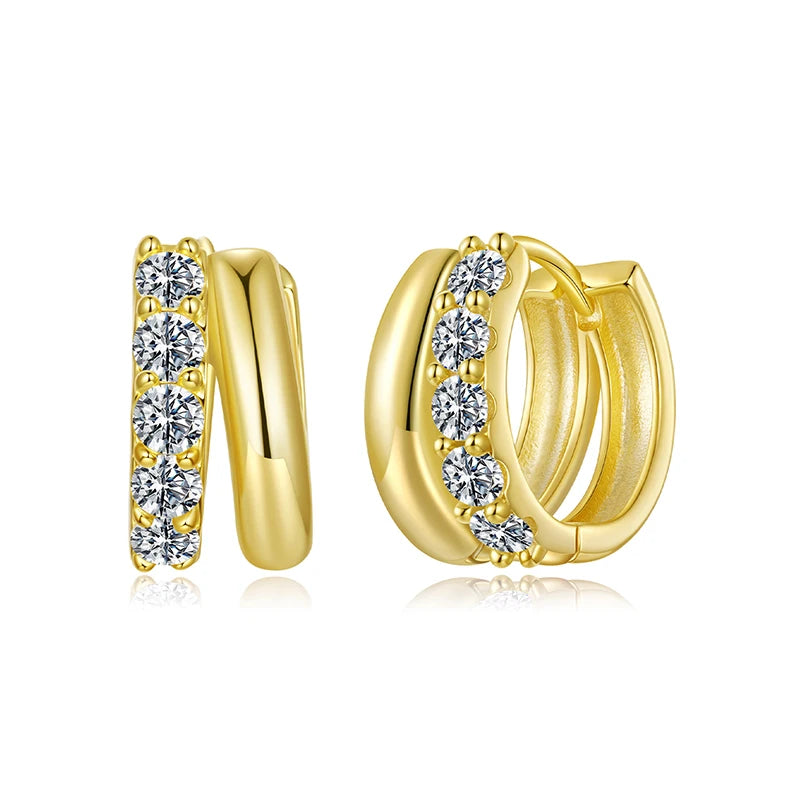 WOSTU Double-layer Moissanite Huggies Earrings For Women , 925 Sterling Silver 18K Gold Diamond Cut Sparkling Circle Earrings