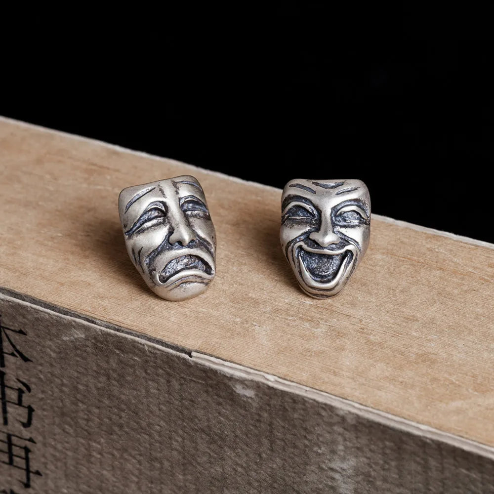 MKENDN 925 Sterling Silber Kreativer Retro-Ohrstecker mit lachendem Gesicht im Punk-Streetstyle für Damen und Herren – Feiner Schmuck