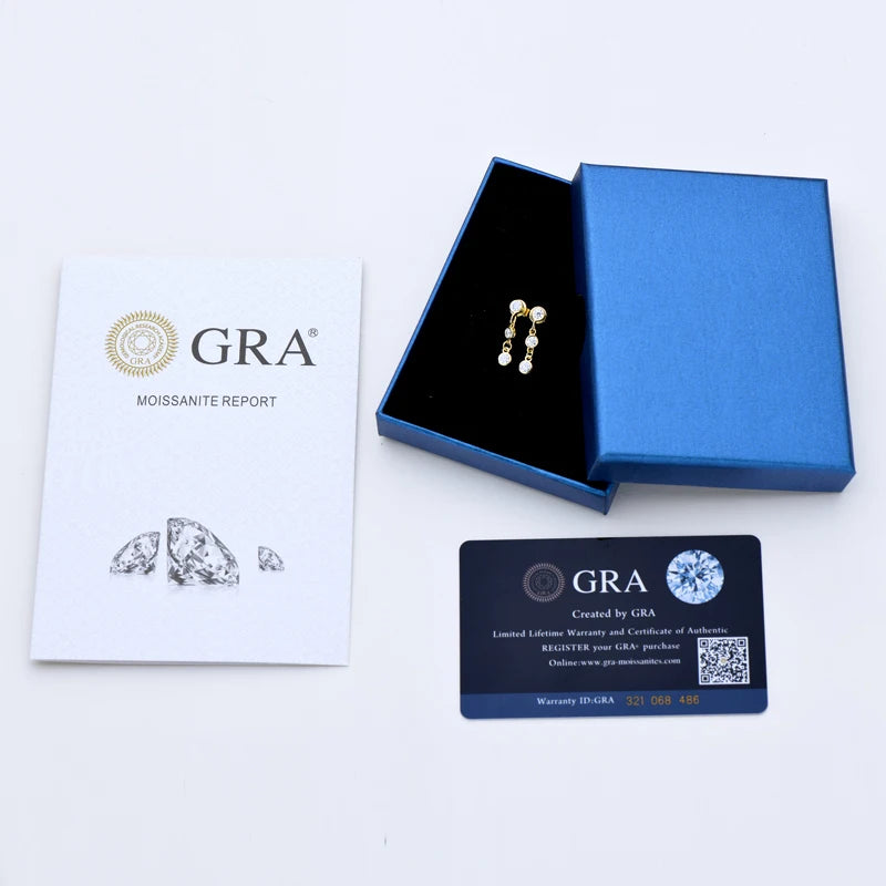 Mossanite three-stone tassel hanging earrings Bezel Set 925 sterling silver Stud Earrings for Women Jewelry Gift Valentine Day