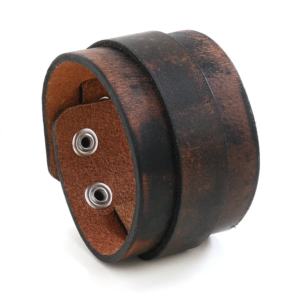 Vintage Leather Bracelet Men Punk-style Leather Wide Bracelet Simple Personality Men's Multi-layer Jewelry Bracelet Charm Retro