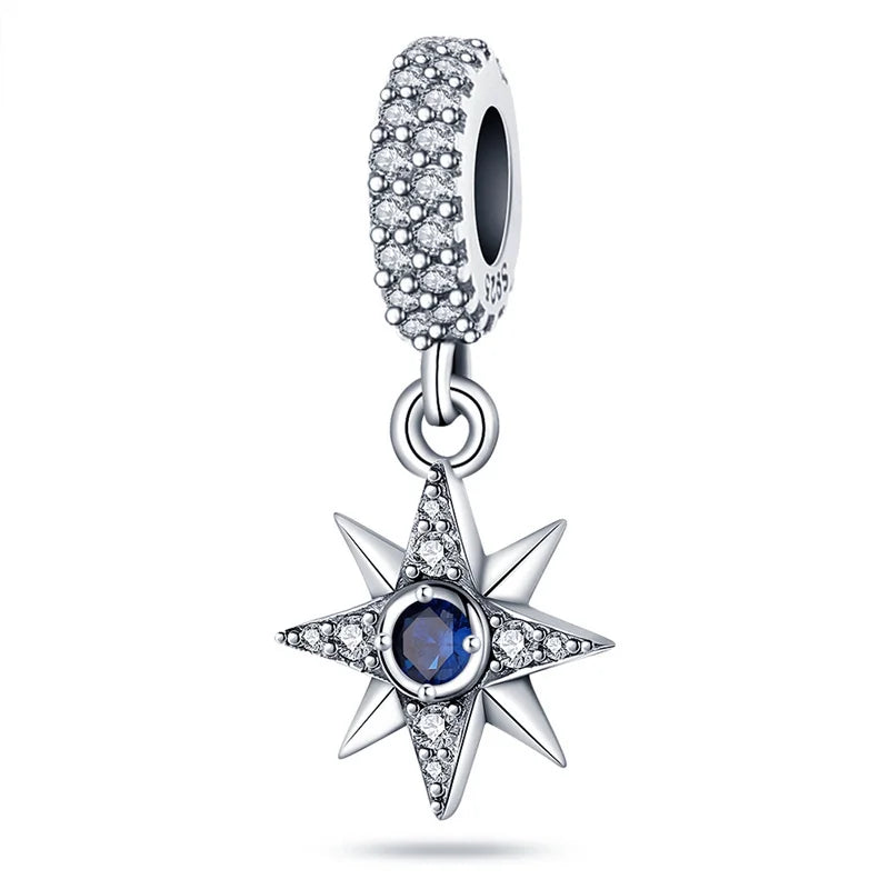 Dreamcatcher Series - Original Genuine 925 Sterling Silver Zircon Moon Sun Charm Beads Suitable 3mm Bracelet DIY Making Pendant