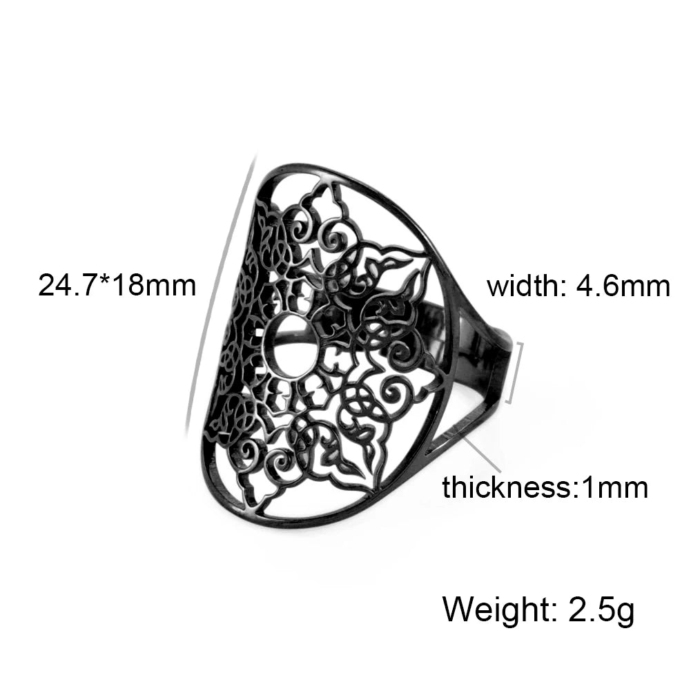 Unift Scared Geometry Flower of Life Ring Adjustable Stainless Steel Ring Men Women Accessories Vintage Filigree Viking Jewelry - Madeinsea©