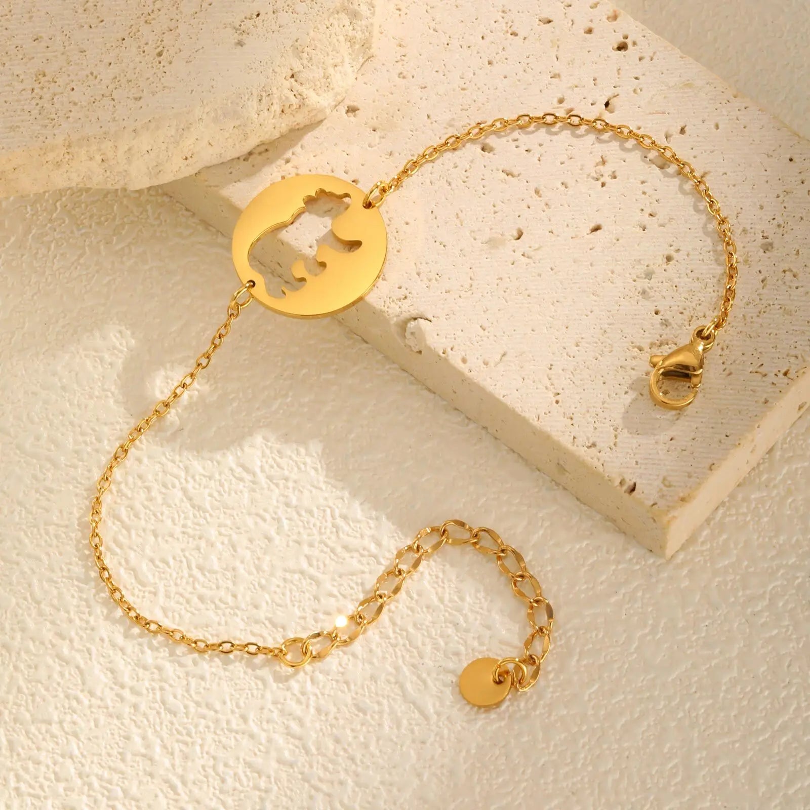 Vnox Stainless Steel Hollow Bear Bracelet For Mother And Daughter Gold Color Round Accessories Hand Jewelry Chain Bracelets