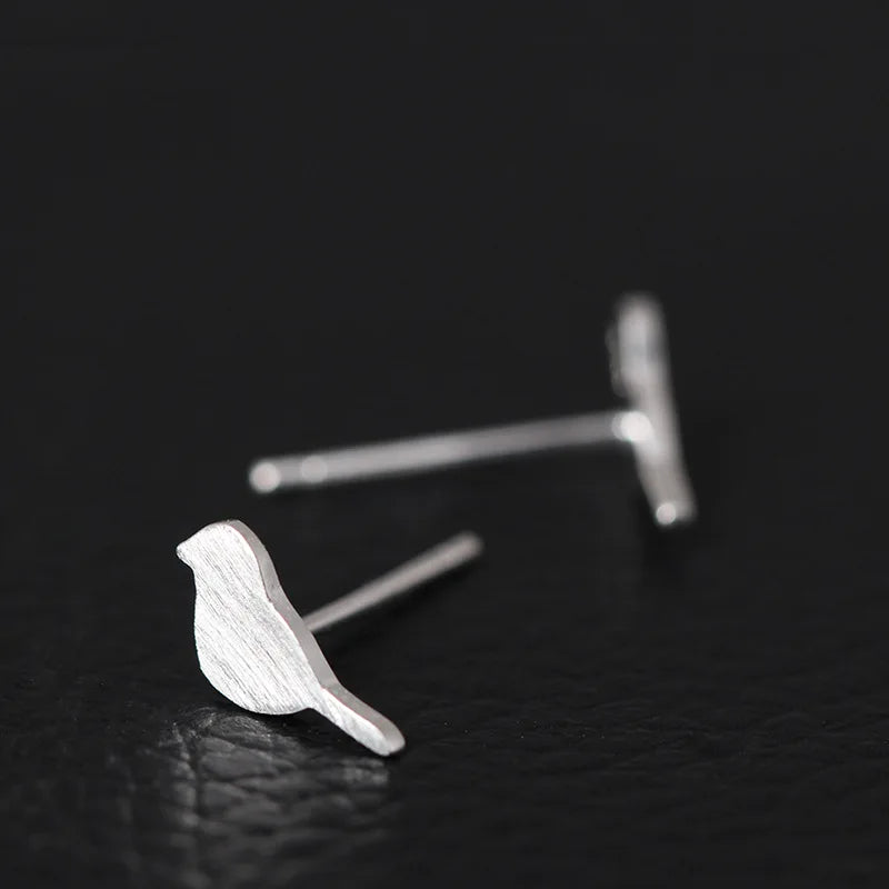 MKENDN Trendy Minimalist Real 100% 925 Sterling Silver Mini Brushed Bird Stud Earrings for Women Student Jewelry Gift