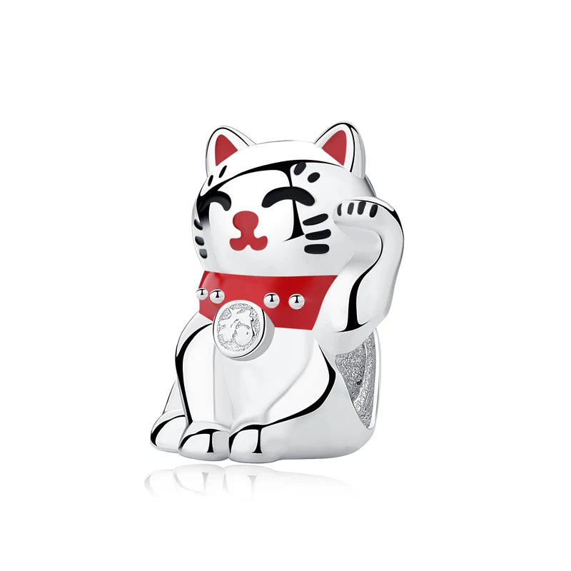 925 Sterling Silver Charms Beads Original Japanese Doll Fortune Cat Charm Fit Brand Bracelets Bangles DIY Jewelry For Women