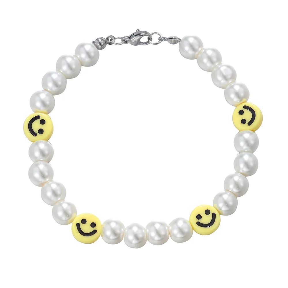Retro Smiling Face Bead Bracelets Imitation Pearl Clay Handmade Beaded Bracelets Desinger Jewelry Unisex Accessories Lovers Gift