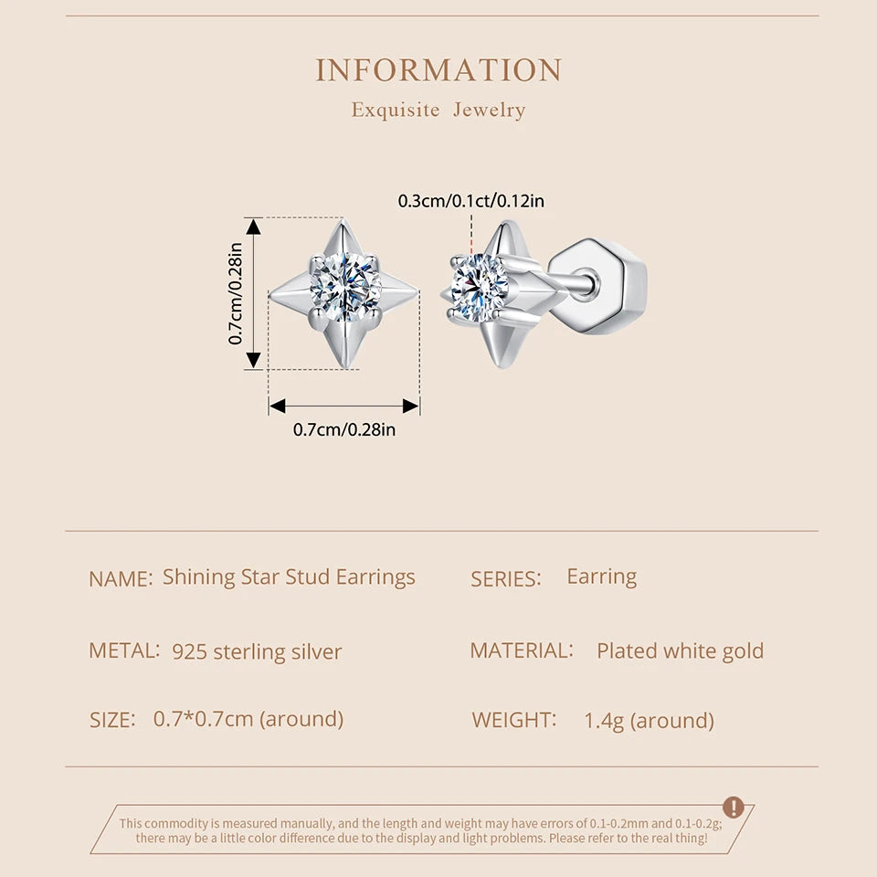 BAMOER Shining Star Moissanite Earrings, 925 Sterling Silver Brilliant Lab Created Diamond Earrings Birthday Christmas Gift