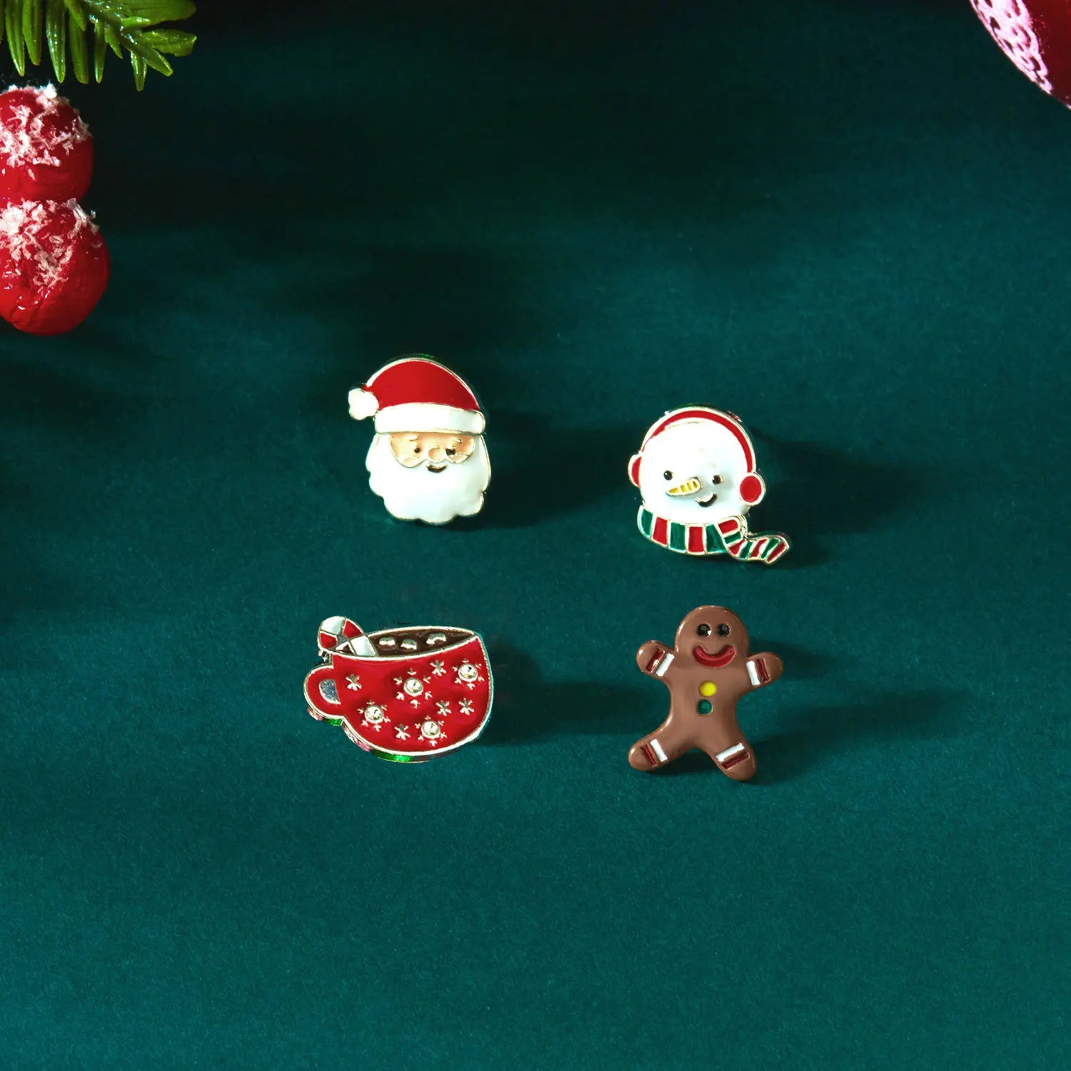 4 Pcs Cute Christmas Small Earrings for Women Trendy Santa Claus Xmas Tree Elk Bell Snowman Stud Earrings Party Daily Jewelry