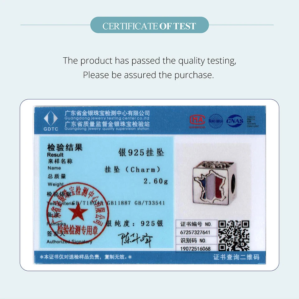 Bamoer 925 Sterling Silver World Travel Souvenir Charms Square National Beads for Women DIY Bracelet Accessories Culture Gift