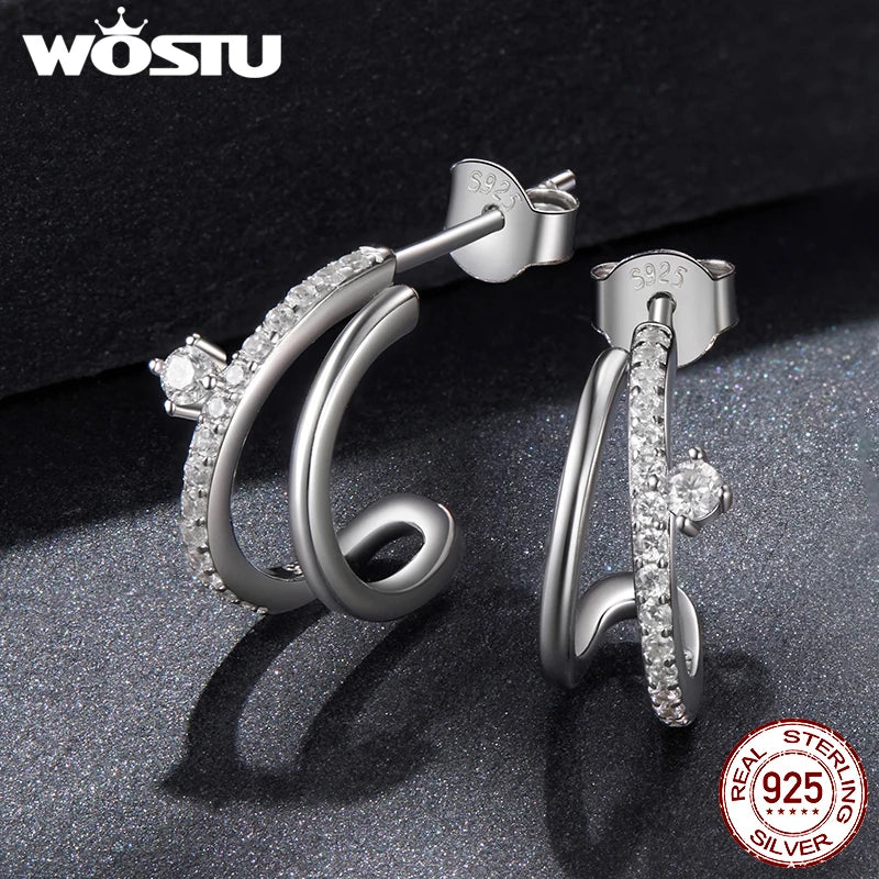 WOSTU Moissanite Double Huggie Earrings For women , 925 Silver Diamoind Cut Wedding Party Ear Studs Party Gift For Mom Daughter