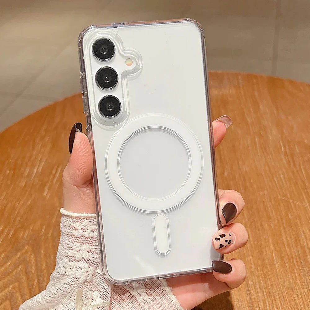 Original Magsafe Magnetic Case for Samsung Galaxy S25 S24 S21FE S22 Plus S23 Ultra Plus Wireless Charging Shockproof Clear Cover