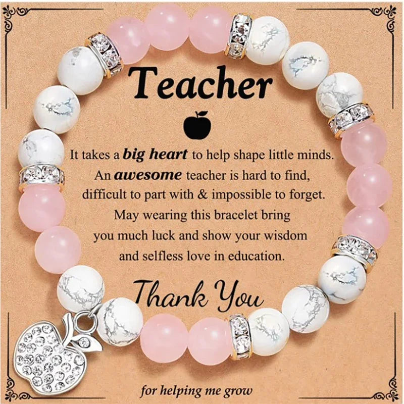 Natural Stone Teacher Bracelet with Thank You Gift Card
