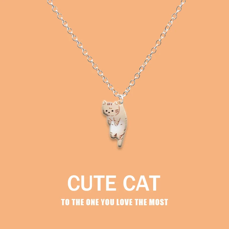 New Creative Cute Cartoon Cat Pendant Necklace For Women Multi Color Kitten Metal Chain Choker Couple Friendship Party Jewelry - Madeinsea©