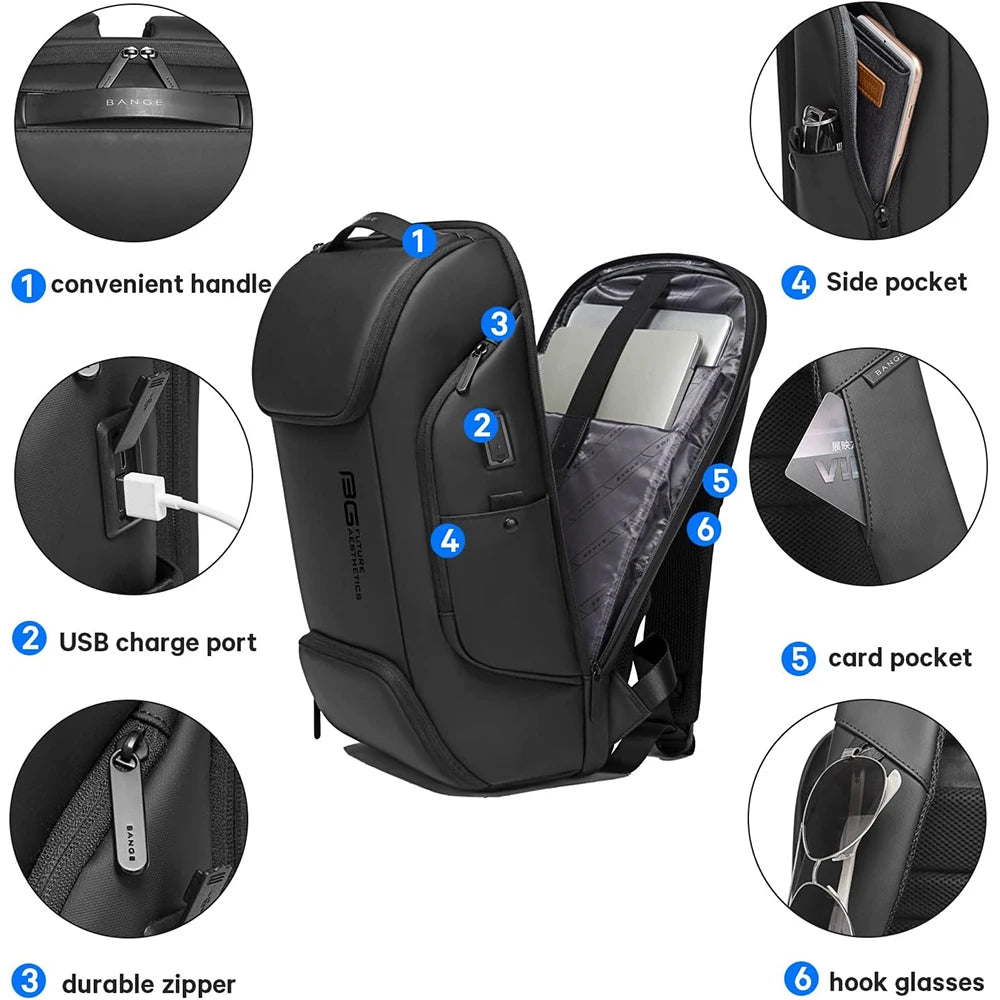 BANGE Business USB Charging Smart Backpacks Fits 15.6 Inch Laptop Commute Backpack WaterProof Carry On Bag for Men Travel Bags - Madeinsea©