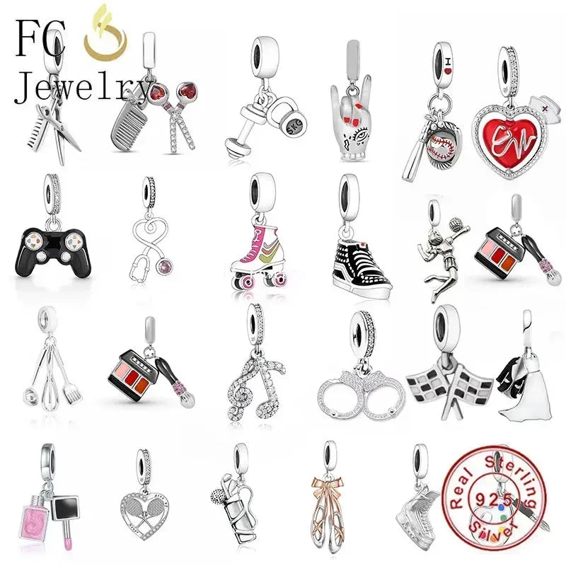 Fit Original Pan Charms Bracelet 925 Silver Profession Hobby Sport Cook Rock Muisc Makeup Game Fitness For Making Berloque - Madeinsea©
