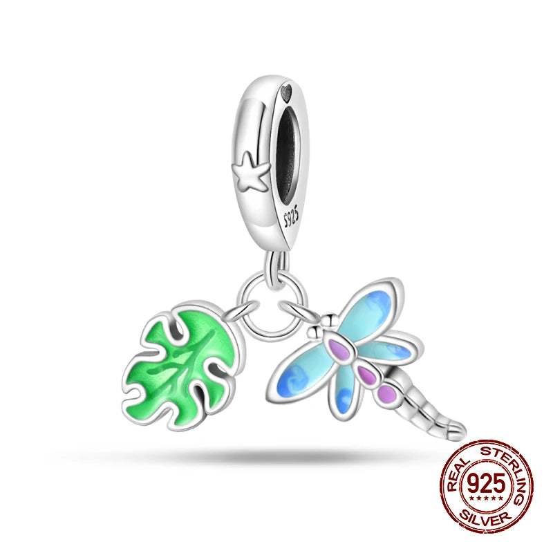 100% 925 Sterling Silver Dragonfly Butterfly Luminous Insect Charms Beads Fit 3mm 925 Original Bracelets DIY Party Jewelry