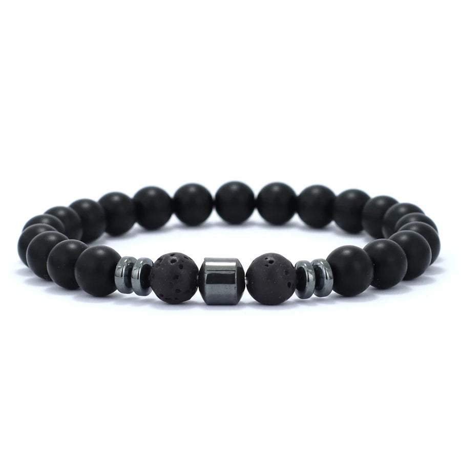 Stylish Men Bracelet Natural Tiger Eyes Volcanic Rock Healing Braslet Handmade Black Onyx Stone Strand Braclet Pulsera Hombre