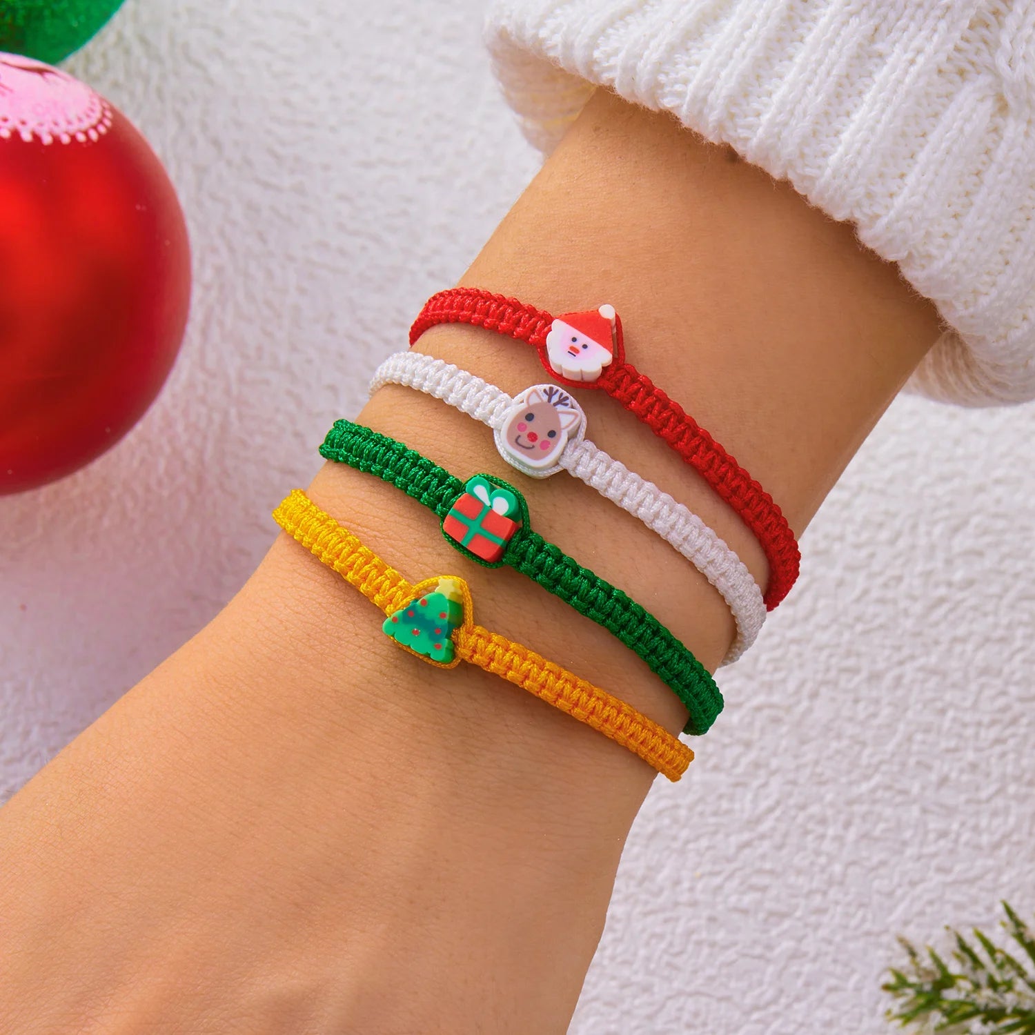 Handmade Christmas Bracelet For Women Girls Santa Claus Snowman Elk Xmas Tree Handwoven Adjustable Bangles New Year Jewelry Gift