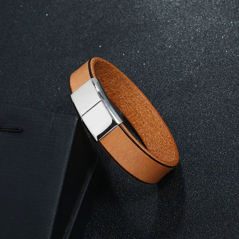 MKENDN Viking Vintage 16MM Width Genuine Leather Cuff Bracelet For Hand Wrist Wristband Men Women Punk Bangle Couple Gift