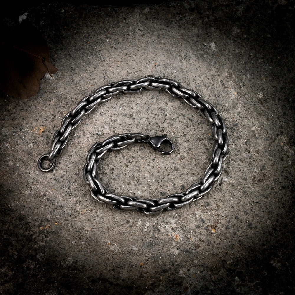 MKENDN Punk Retro Oxidized Black Link Chain Bracelets For Men Motocycle Cuban Chain Stainless Steel Street Rock Biker Jewelry