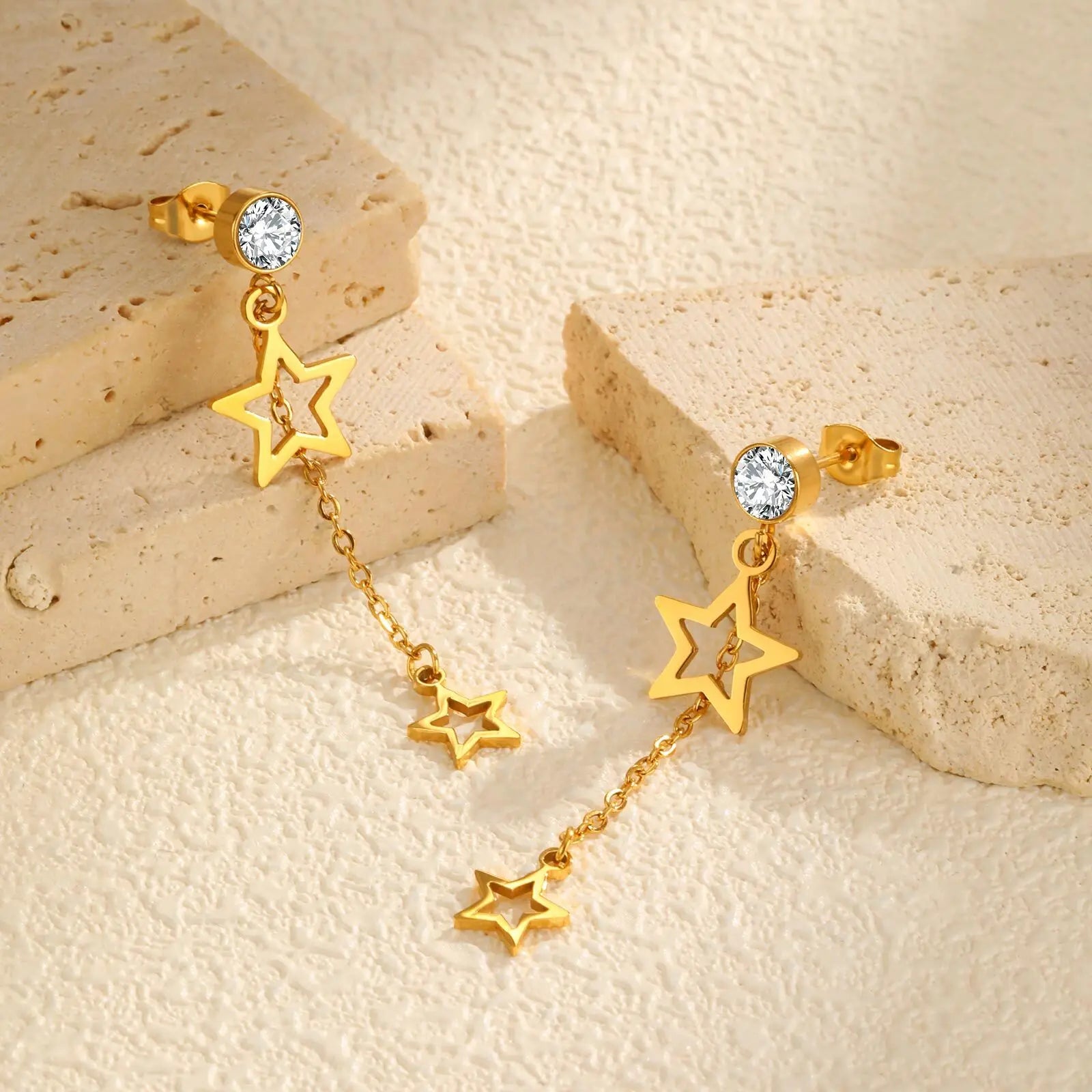Vnox Bright Stainless Steel Hollow Star Tassel Stud Earrings For Women Lightweight Long Chain Drop Earring Girls Jewelry Party - Madeinsea©