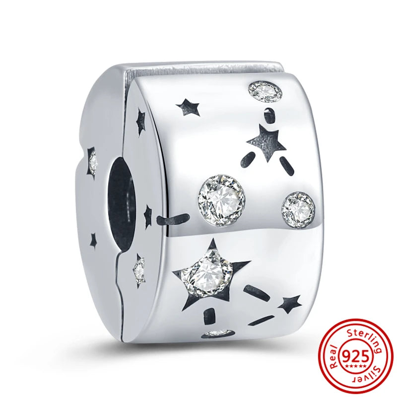 Authentic 100% 925 Sterling Silver Fit Original Pantaro Charms Bracelet Heart Round Style Simple Beads Women DIY Jewelry Making