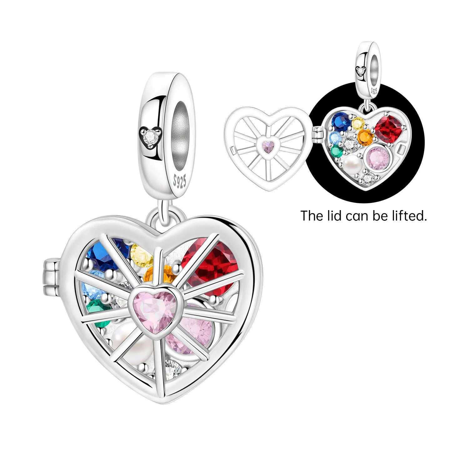 PANPOKI 925 Sterling Silver Heart Shaped Treasure Box Beads Original Pendants Bracelet Charm Jewelry Party DIY Trendy Gifts