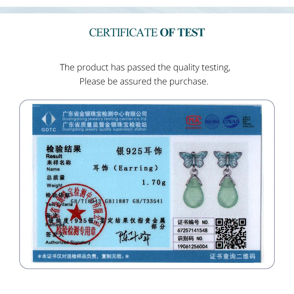 BAMOER 925 Sterling Silver Butterfly Stud Earrings for Women Teens, Crystal Green Resin Teardrop Dangle Earrings Hypoallergenic