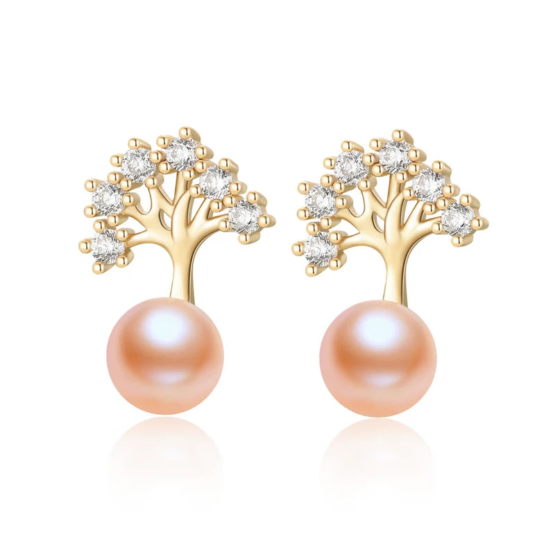 OXTAO Trendy Freshwater Pearl Stud Earrings Daily Wear Jewelry Valentine's Day Girlfriend Birthday Wedding Anniversary Gift