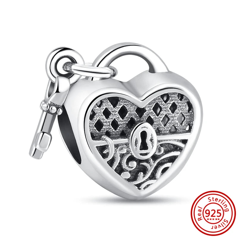 Authentic 100% 925 Sterling Silver Fit Original Pantaro Charms Bracelet Heart Round Style Simple Beads Women DIY Jewelry Making
