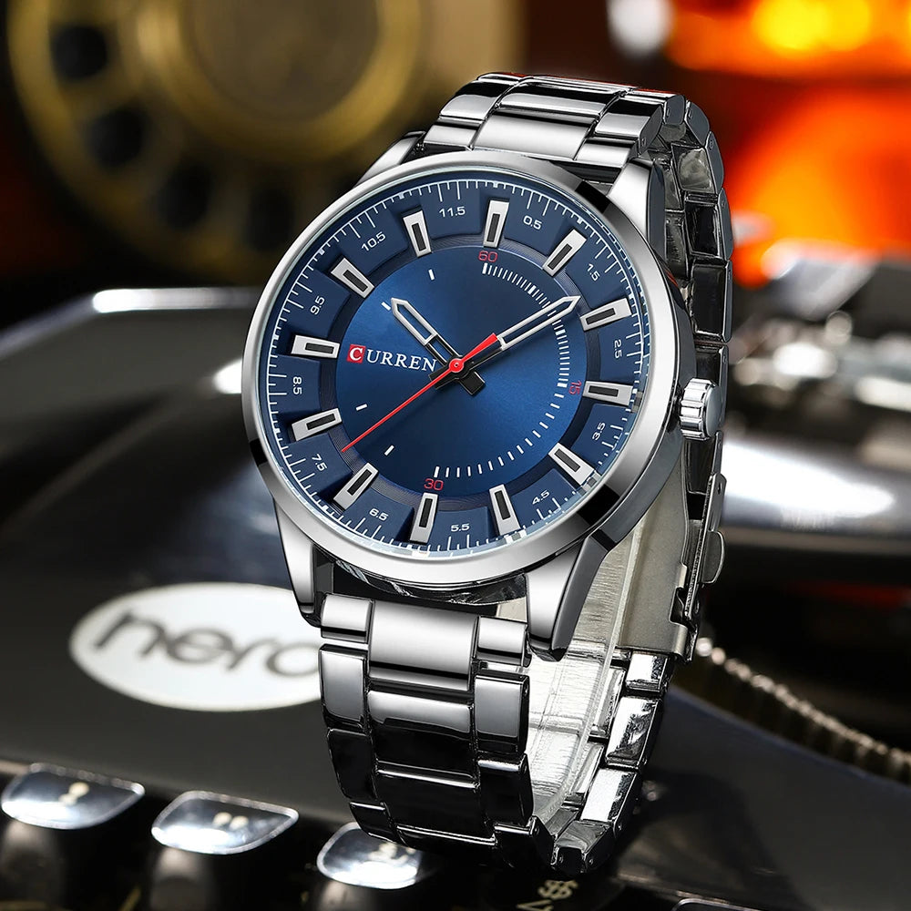 CURREN New Fashion Simple Style Men Watches Quartz Wristwatches Stainless Steel Band Clock Male