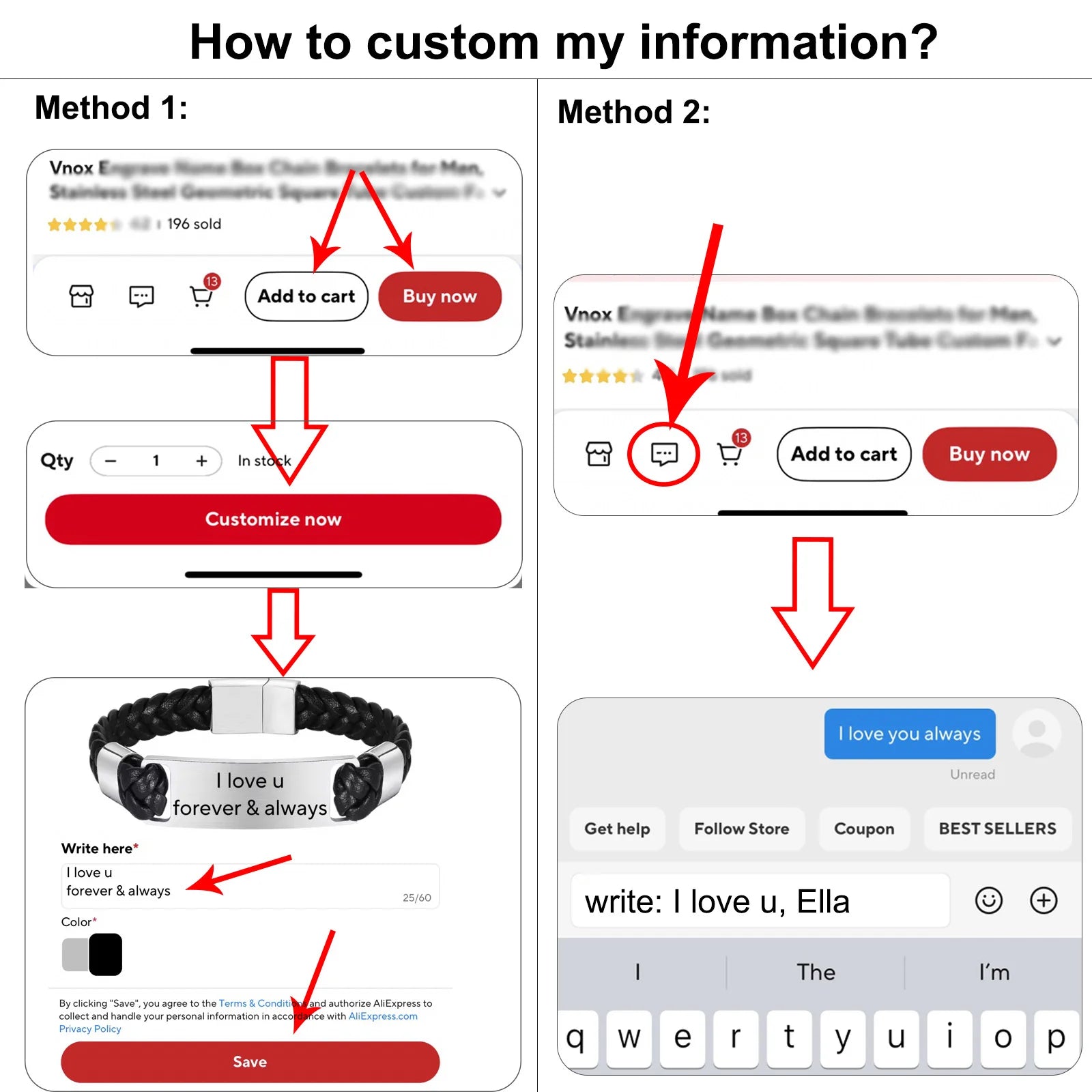 Vnox Free Engrave Words Stainless Steel Bangles, Black Natural Beads Beaded Bracelets, Adjustable Mens Wristband Gift