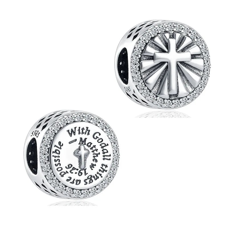 Fine religion series 925 Silver Jesus Bible Diy Bead cross Pendant Fit Original Bracelet Trinket Jewelry Figure Buddha Charm