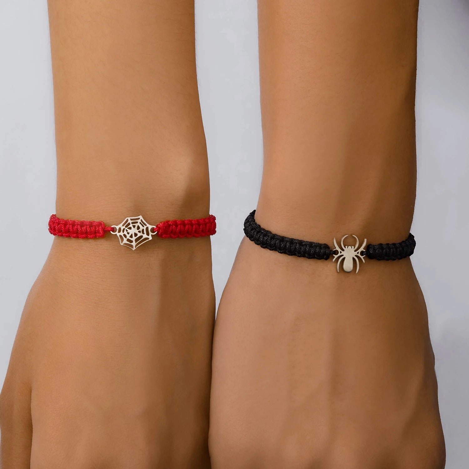 2pcs/Set Romantic Spider Web Couple Bracelet For Women Men Handmade Braided Rope Wish Card Halloween Friendship Jewelry Gifts