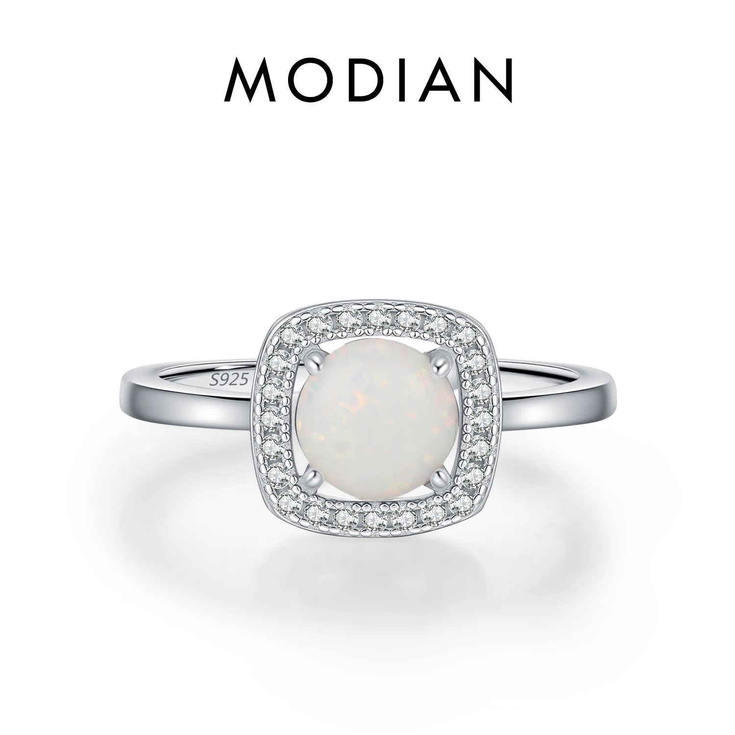 MODIAN 925 Sterling Silver Exquisite Elegant Round Oval Square Opal Square Finger Rings For Women Office Fine Jewelry
