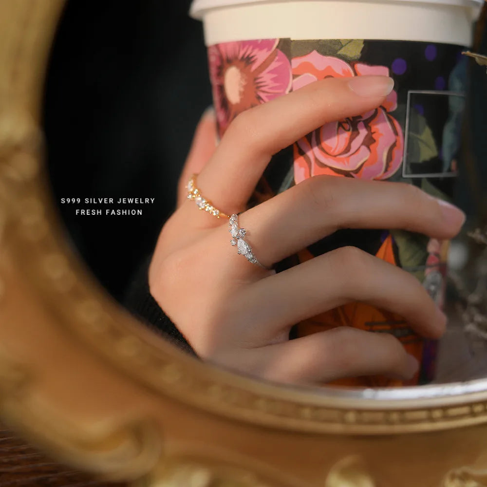 Real 999 Sterling Silver Rings For Women Wedding Party Jewelry Temperament Shiny CZ Elegant Ring Fine Jewelry