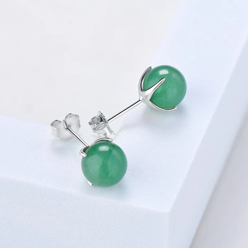 OXTAO 925 Sterling Silver 6.5-7mm/7.5-8mm Women's Simple Four-Claw Earrings Natural Green Gem Stone Earrings For Women Jewelry