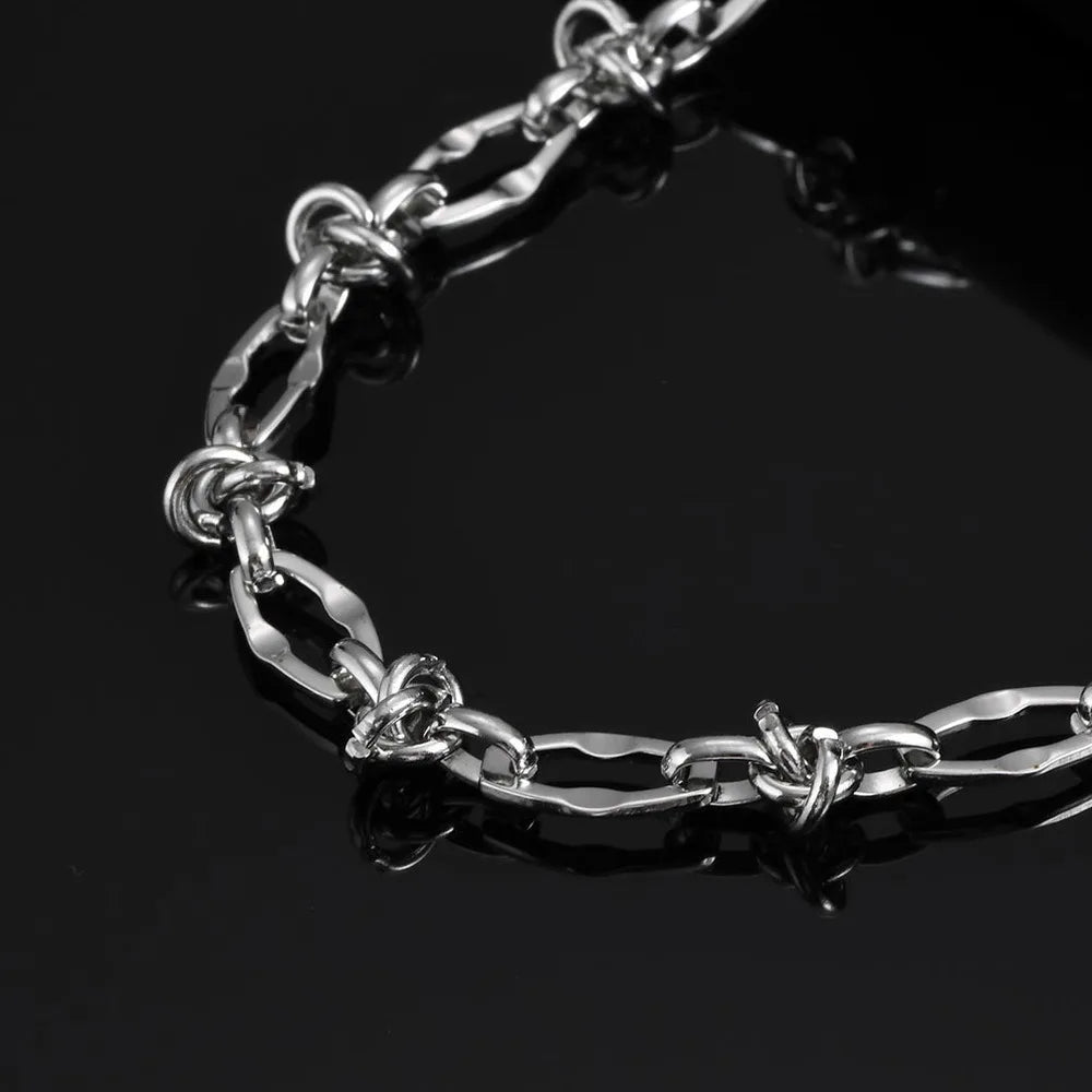 Collier Vnox Personality Thorn Knot Links pour homme et femme, chaîne géométrique unisexe en acier inoxydable, ras-de-cou irrégulier inaltérable