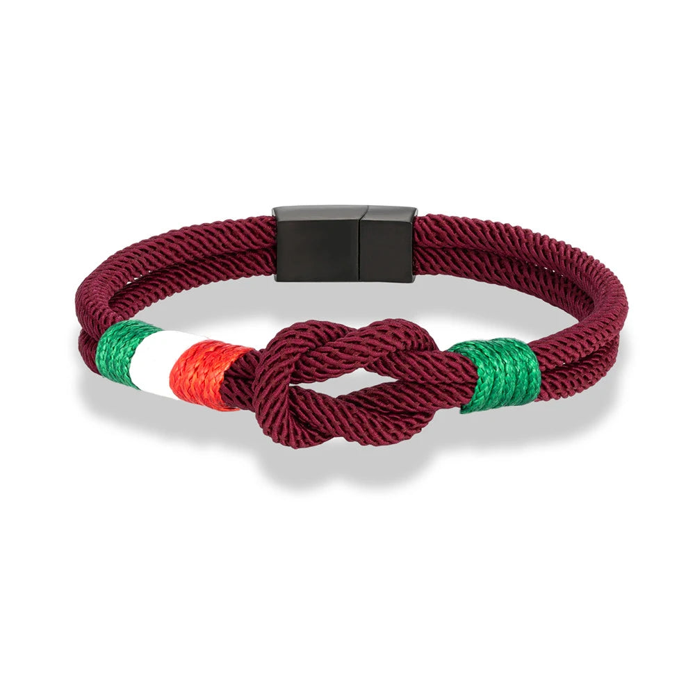 MKENDN Italy Mexico Flag Bracelet for Men Women Handmade Woven Rope with Black Stainless Steel Buckle Couple Jewelry Gifts