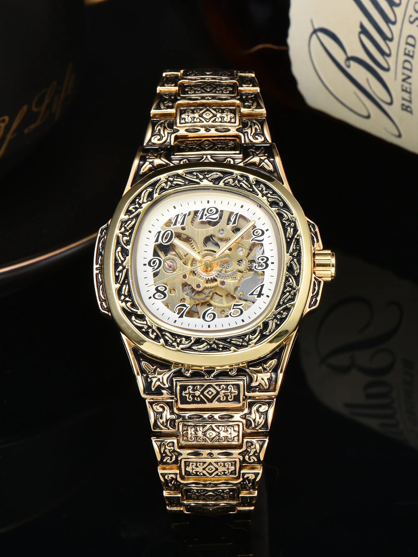 LONGLUX Automatic mechanical watch alloy steel vintage retro luxury waterproof skeleton ffordable 40mm wholesale Watch for Men