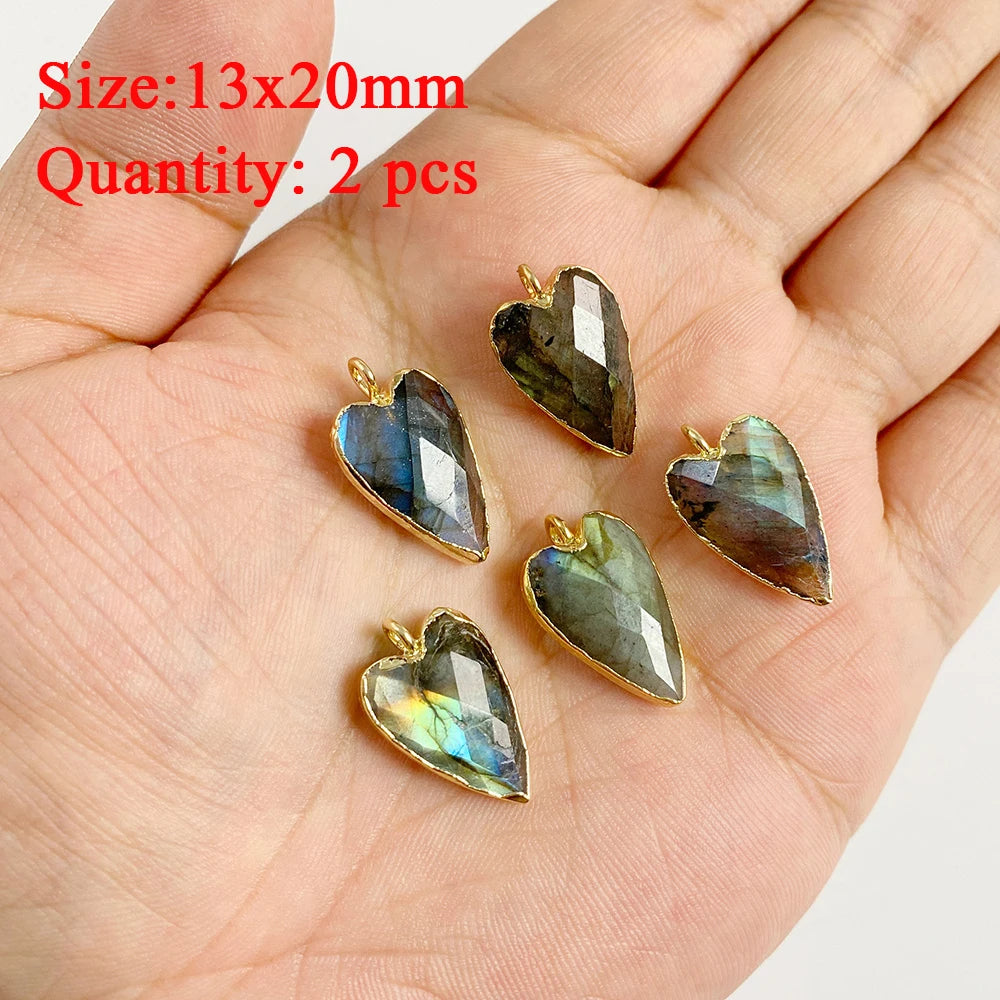 2PCS Natural Flash Labradorite Stone Pendant Irregular Shape Fashion Flash Labradorites Charms Connector For Jewelry Making DIY