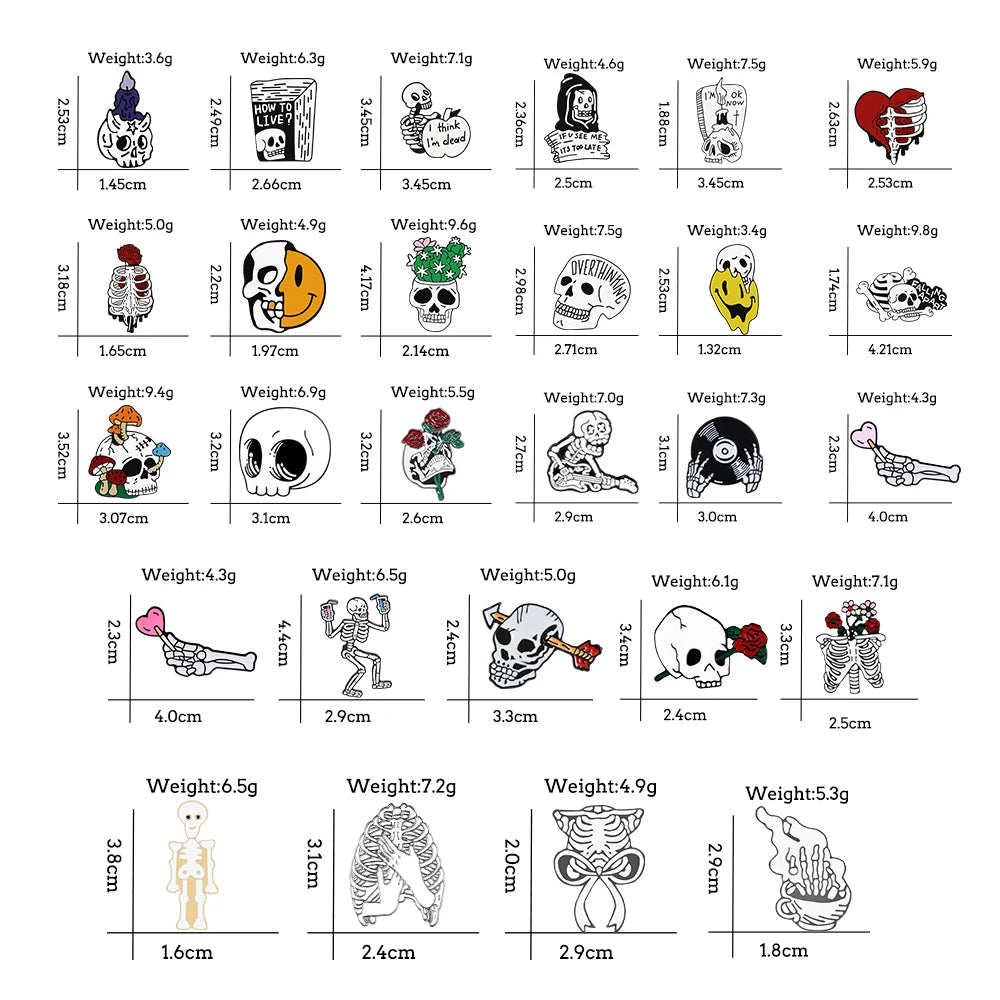 More Styles Halloween Day Punk Skeleton Enamel Pin Women Men Rose Flower Skull Brooches Metal Jean Coat Lapel Pin Badge Jewelry
