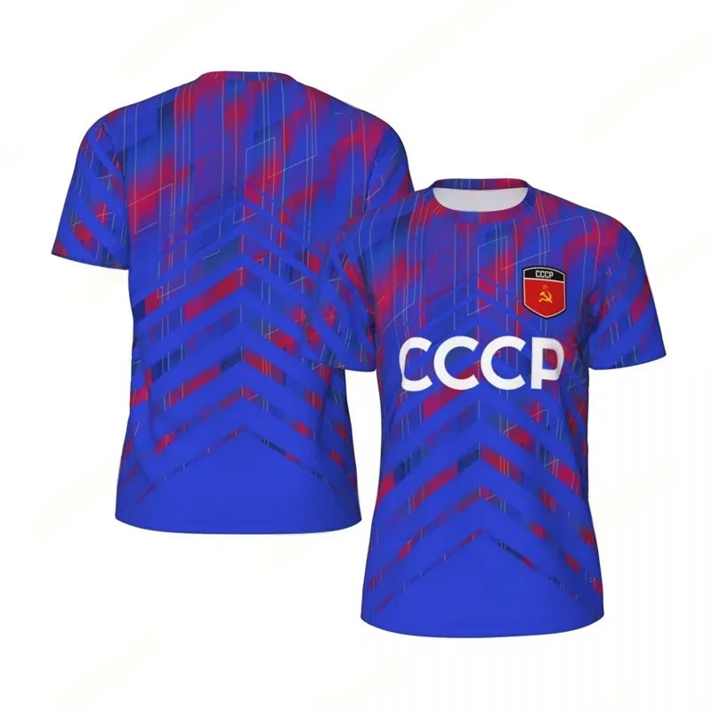 CCCP Pattern Football T-shirt Men Summer Oversized Soccer Running Short Sleeves Tops Fashion Sports Football Jersey Tee Shirts