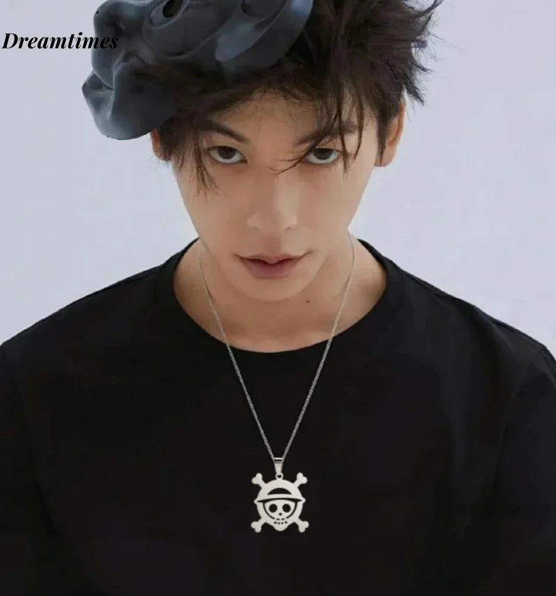 Stainless Steel Necklaces Anime Cartoon Skeleton Face Chain Fashion Choker Goth Necklace For Men Fans Jewelry Gifts One Piece