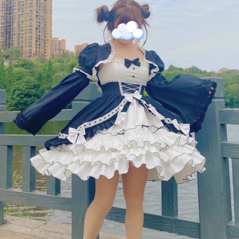 Victorian Vintage Lolita Dress Women Gothic Y2k Puff Short Sleeve Laminated Flounces Mini Dresses Bow Ruffles Princess Vestidos - Madeinsea©