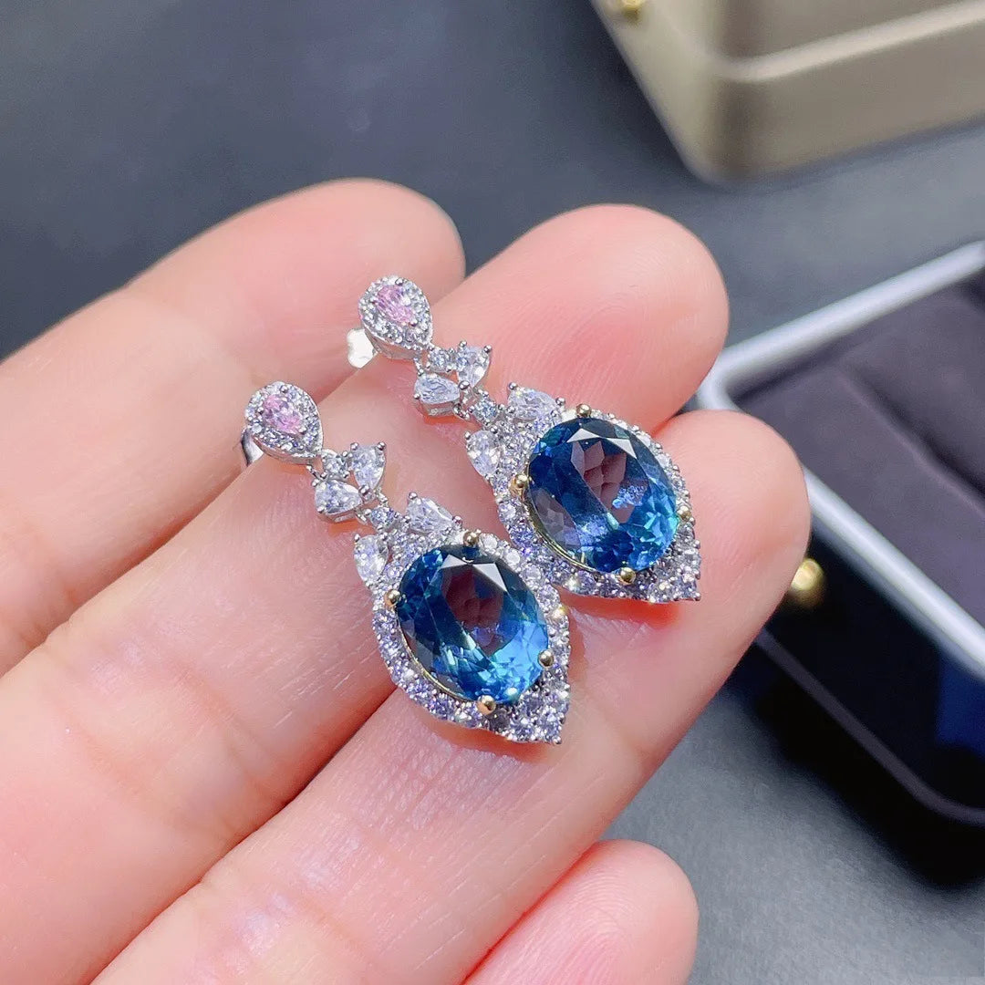 100% Natural sapphire Earrings Genuine 925 Sterling Silver Earring Exquisite Gifts for Women luxury Bridal Wedding Jewelry
