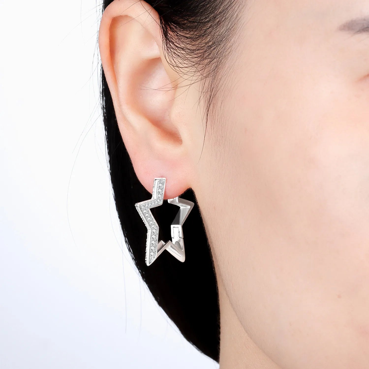 PANPOKI S925 Sterling Silver Star Shaped Design Earrings Versatile Hoop Earrings For Women Jewelry Original Party Gifts