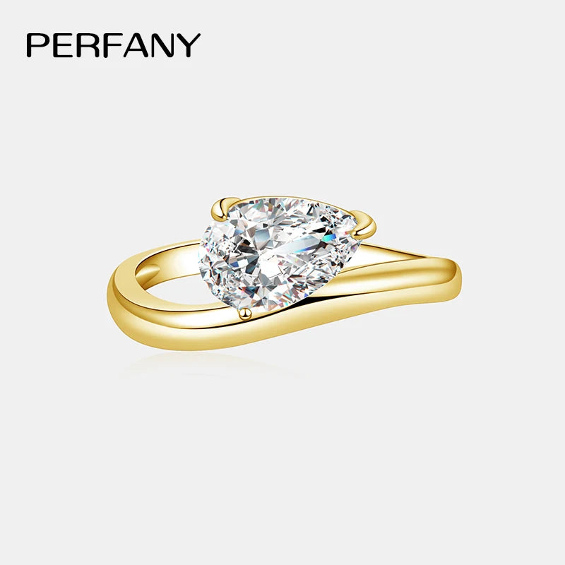 PERFANY 1.5CT Pear Cut Moissanite Ring for Women S925 Pure Silver Waterdrop Laboratory Diamond Fashion Wedding Jewelry Gift