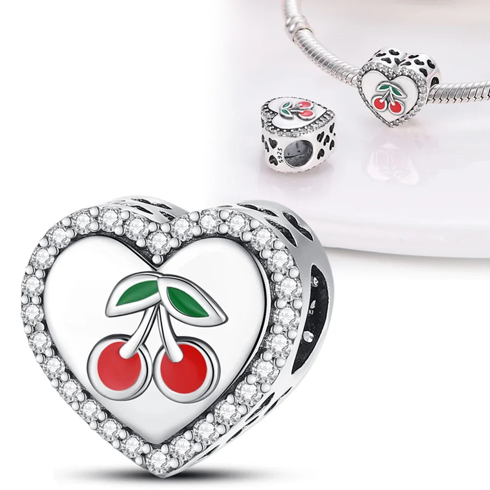 925 Silver Strawberry Pineapple Cherry Avocado Charm Pendant Beads  Fit Charm Original Bracelet for Women Jewelry Making
